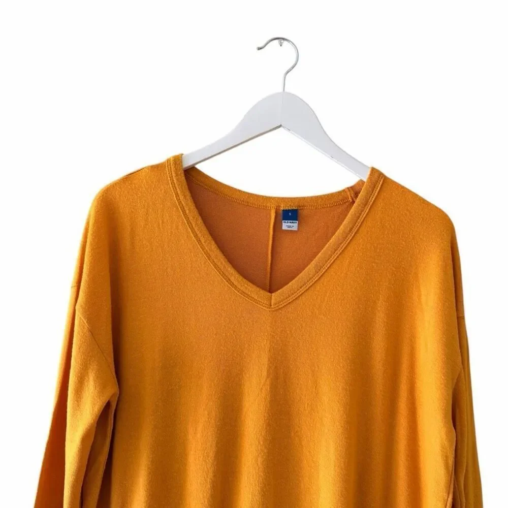 Old Navy women's long-sleeve V-neck shirt mustard layered Top SZ S #2564
